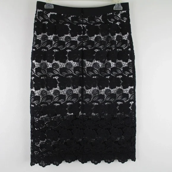 Rebecca Minkoff Angelica Black Floral Lace Overlay White Pencil Skirt 6 - Picture 3 of 4